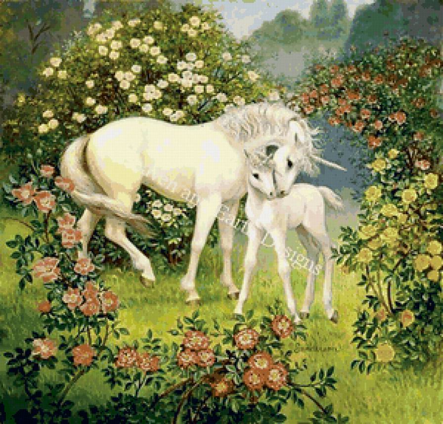 Семья единорогов - семья, единорог, конь, сказка, фэнтези - предпросмотр