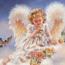 Схема вышивки «Ангелочек и птички»