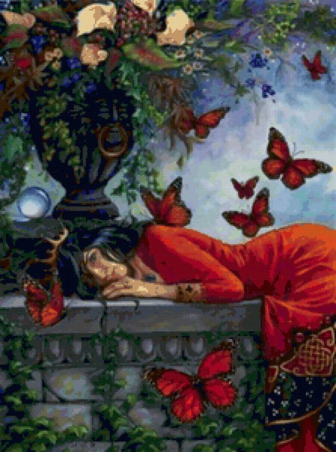 Принцесса и бабочки - фэнтези, бабочки, красота, природа, сказка, принцесса - предпросмотр