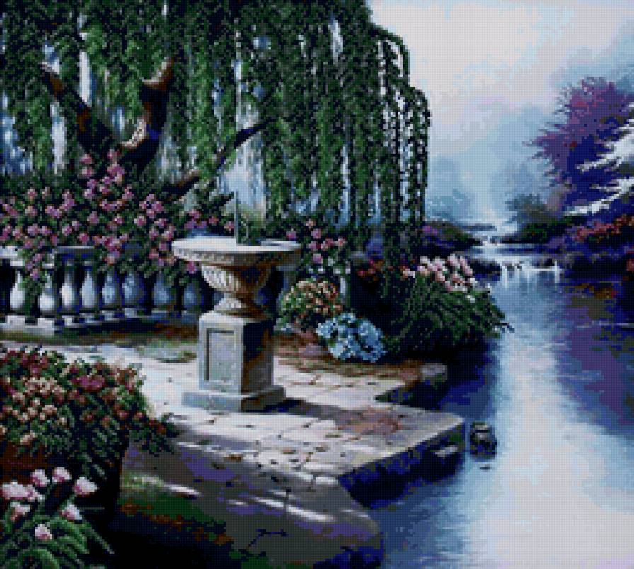 Плакучая ива - природа, красота, цветы, река, вода - предпросмотр