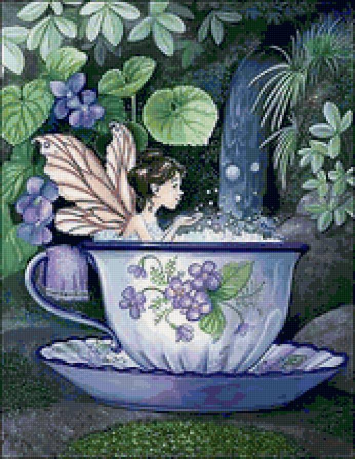 Купание цветочной феи - цветы, фэнтези, кружка, нимфа, фея - предпросмотр