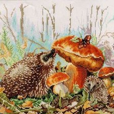 Схема вышивки «Ёжики и грибочек»