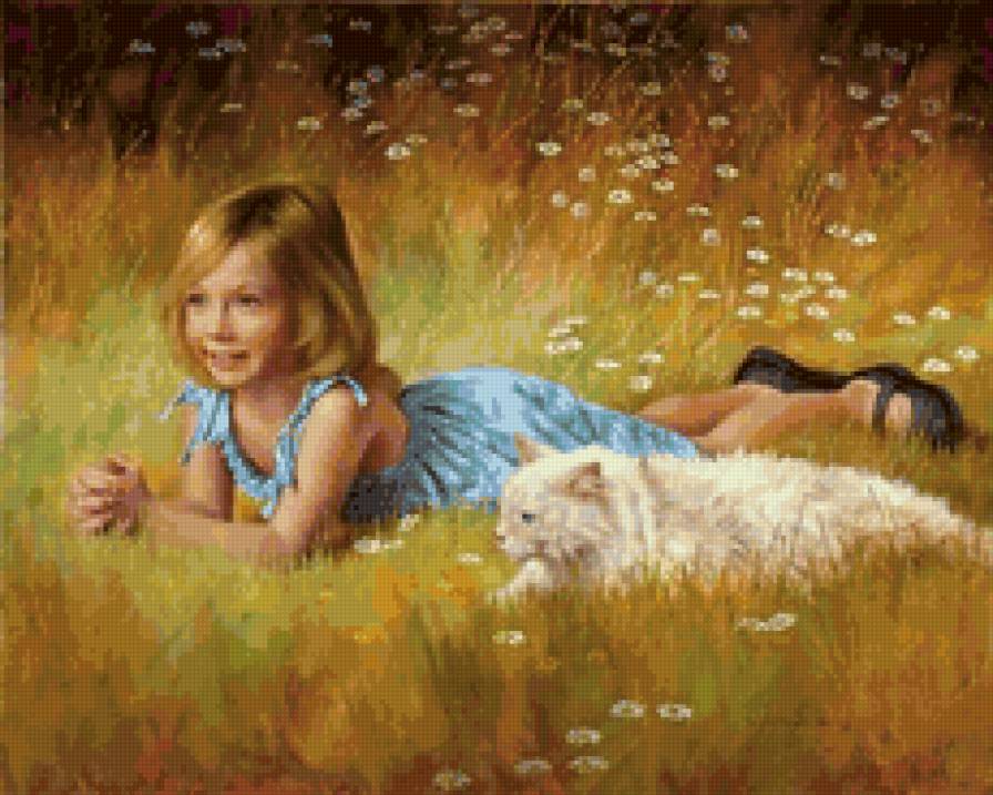 Девочка и кошка - природа, ребенок, кошка, девочка - предпросмотр