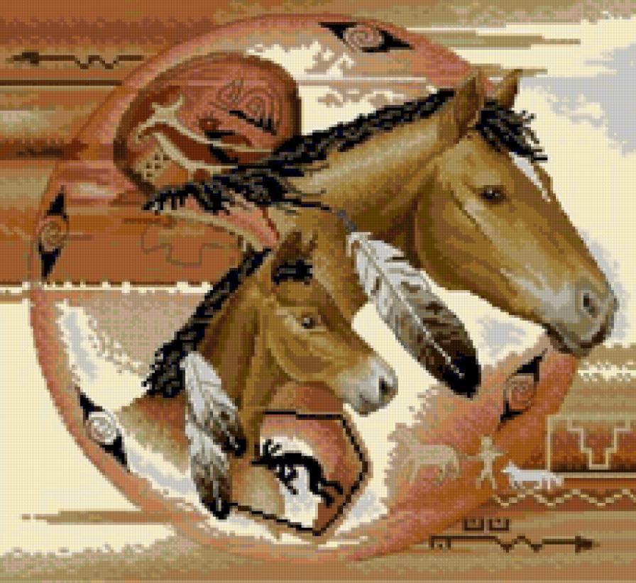 Лошади - лошадь, этно, орнамент, животные - предпросмотр