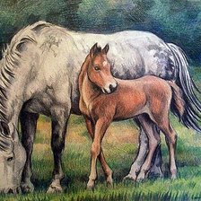Схема вышивки «Лошадь и жеребенок»