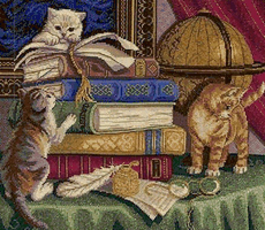 Котята читают книги - книга, кошка, котенок, животные - предпросмотр