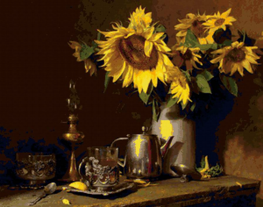 №70765 - цветы, букет, подсолнухи, натюрморт - предпросмотр