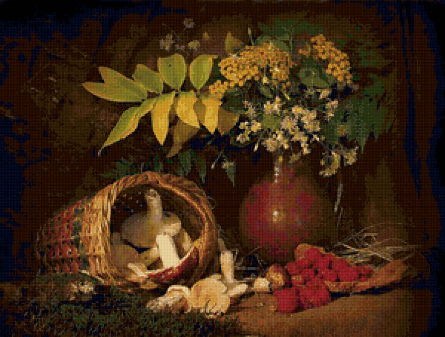 №70785 - букет, ягоды, грибы, листья, натюрморт - предпросмотр