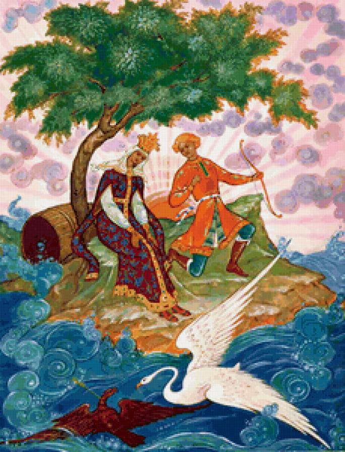 сказки Пушкина - лебедь, сказка, картина, палех, иллюстрация - предпросмотр