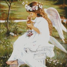 Схема вышивки «Ангелок с котенком на руках»