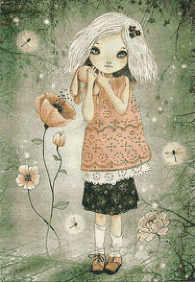 Девочка - ребенок, девочка, игрушка, белые волосы, мак, цветок, кролик - предпросмотр