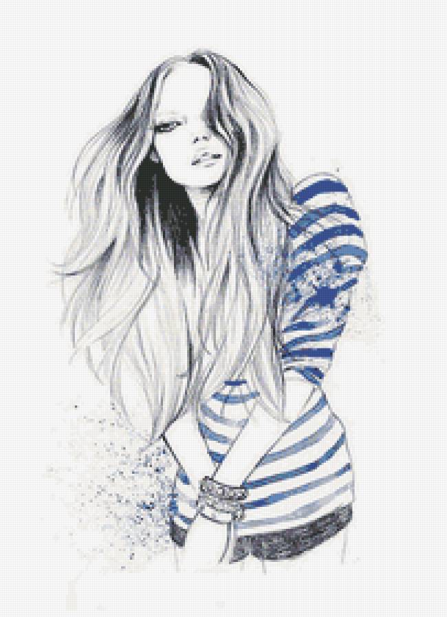 Девушка в матроске - волосы, тельняшка, матроска, девушка, полоски - предпросмотр