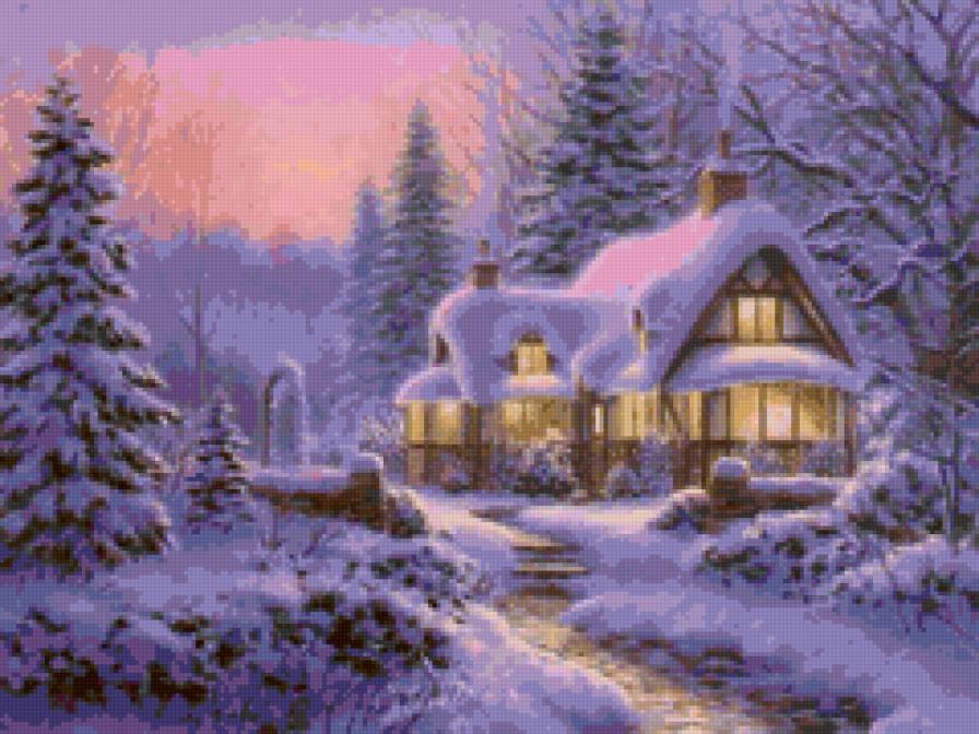 Зимний домик - зима, пейзаж, дом - предпросмотр