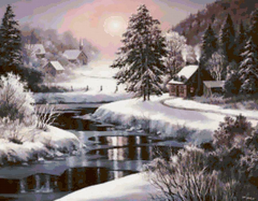 Замерзшая река - зима, река, природа, пейзаж - предпросмотр