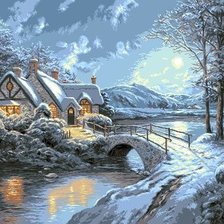 Схема вышивки «Мост через зимнюю речку»