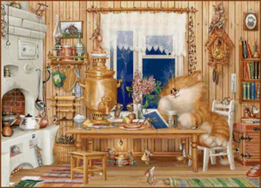 Переполох на кухне! - дом, животные, мышь, кухня, кошка, детское - предпросмотр