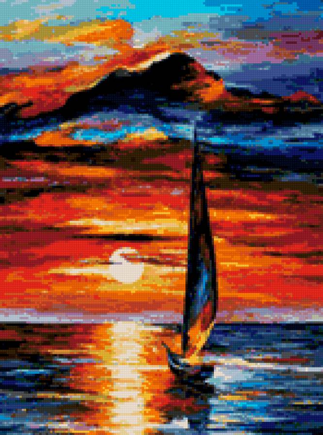 закат 2 - корабль, ночь, море, небо - предпросмотр