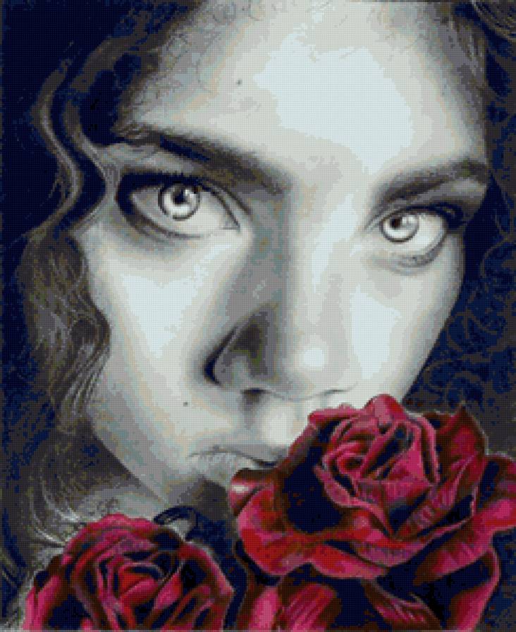 Черно-белое 6 - девушка, графика, цветы - предпросмотр