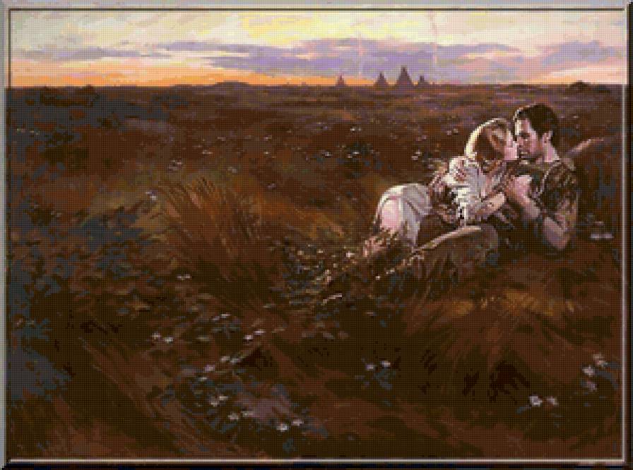 №72830 - любовь, свилание, живопись, луга, пара, люди, пейзаж - предпросмотр