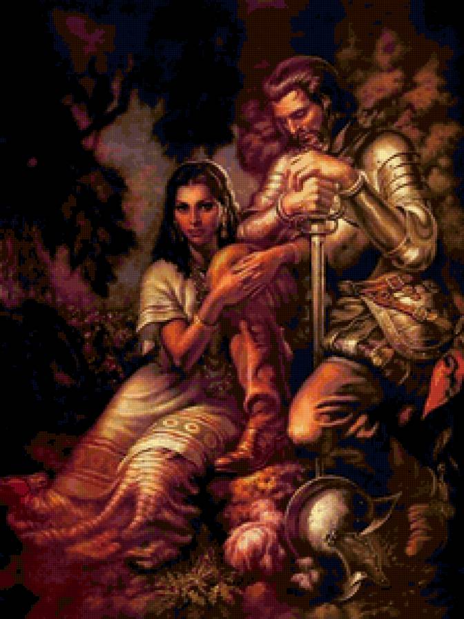 Художник Jesus Helguera - испания, рыцарь, мужчина, двое, девушка, любовь - предпросмотр