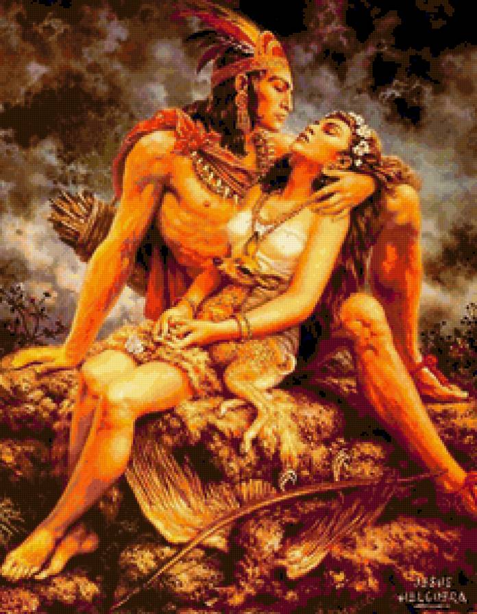 Художник Jesus Helguera - мужчина, любовь, этно, двое, девушка, сюжет - предпросмотр