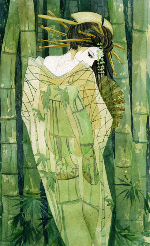 #3 - бамбук, япония, девушка, гейко - оригинал