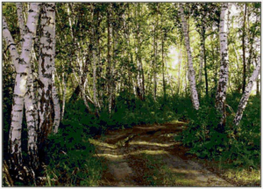 Лесная тропа - природа, пейзаж, березы, картина - предпросмотр