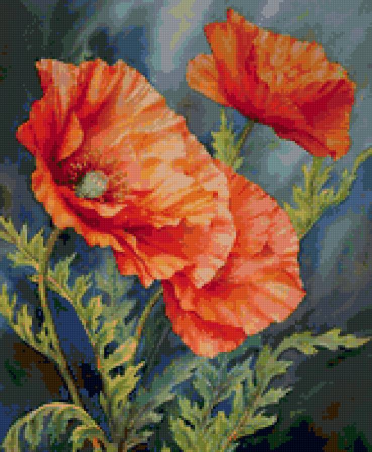 красные маки - подушка, цветы - предпросмотр