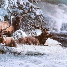 Схема вышивки «Олени в лесу»