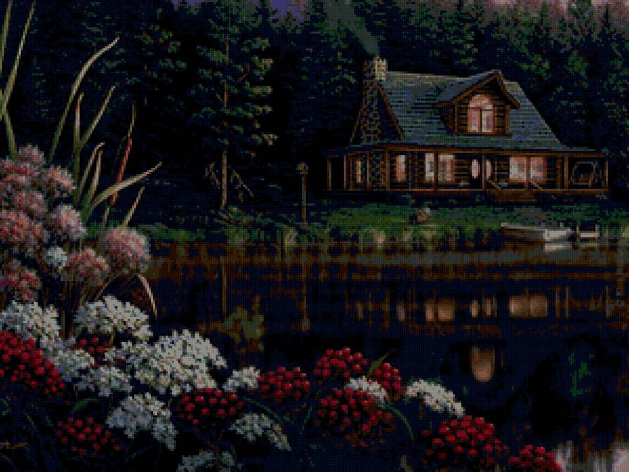 Kim Norlien - вечер, пейзаж, цветы, дом, природа - предпросмотр