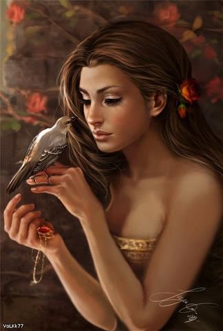 №73867 - птицы, девушка, картина - оригинал