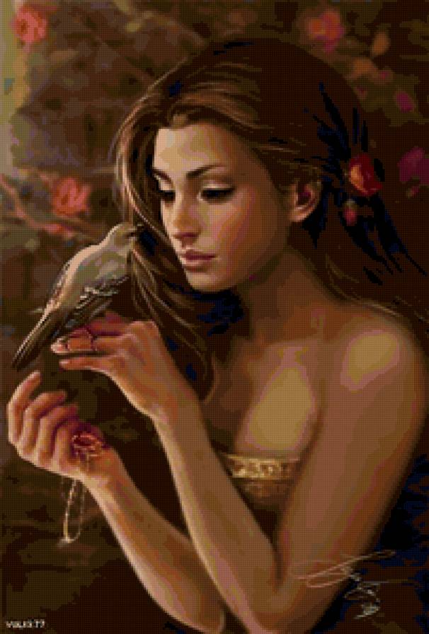 №73867 - девушка, птицы, картина - предпросмотр