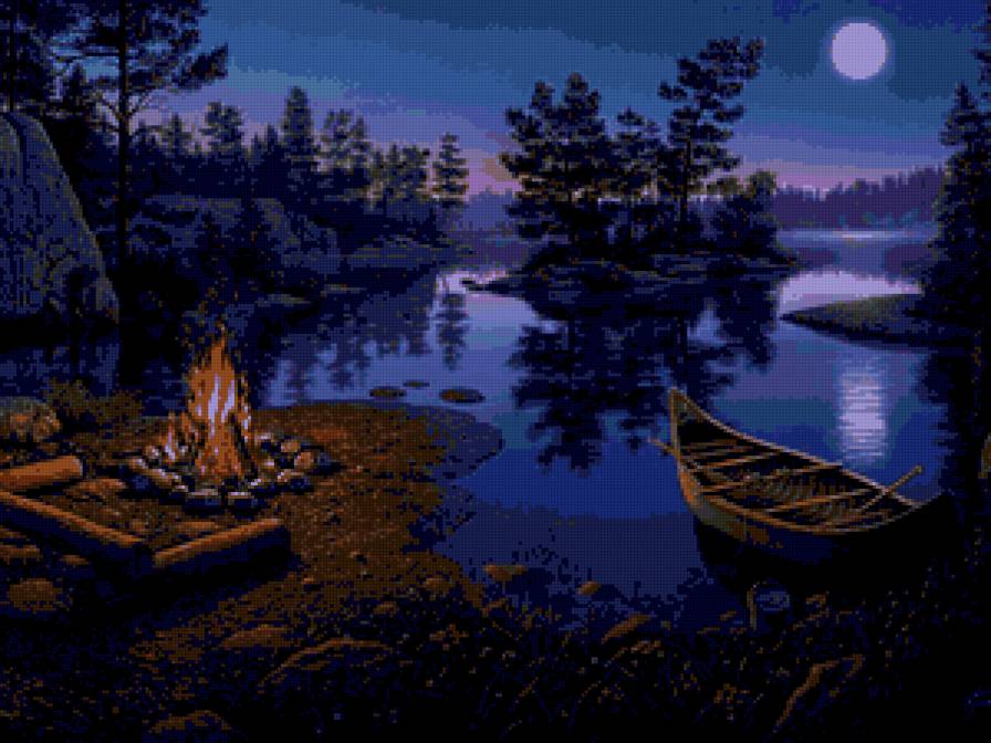 костер в ночи - лес, пейзаж, природа, огонь, ночь, костер - предпросмотр