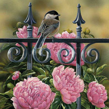 Схема вышивки «пионы и птичка»