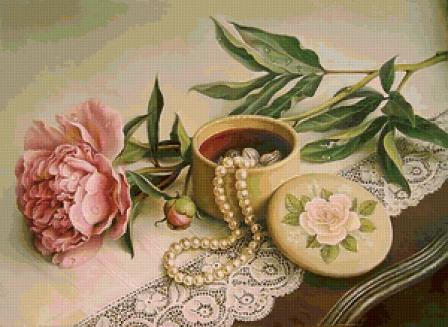 Пион - цветы, жемчуг, пион, натюрморт - предпросмотр