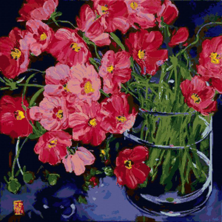 Подушка с красными цветами - подушка, букет, цветы - предпросмотр