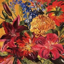 Схема вышивки «Подушка "Лилии и хризантемы"»