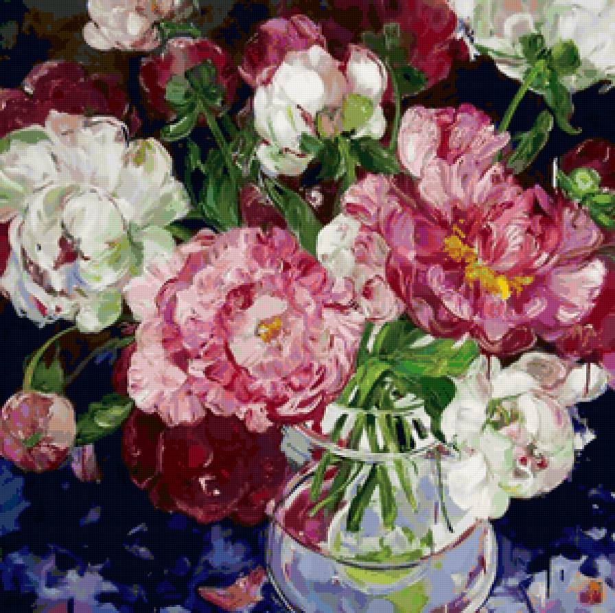 Подушка "Пионы" - пионы, подушка, букет, цветы - предпросмотр