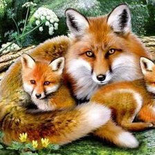 Схема вышивки «Лисичка и малыши»