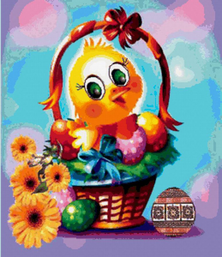 пасха - цыпленок, цветы - предпросмотр