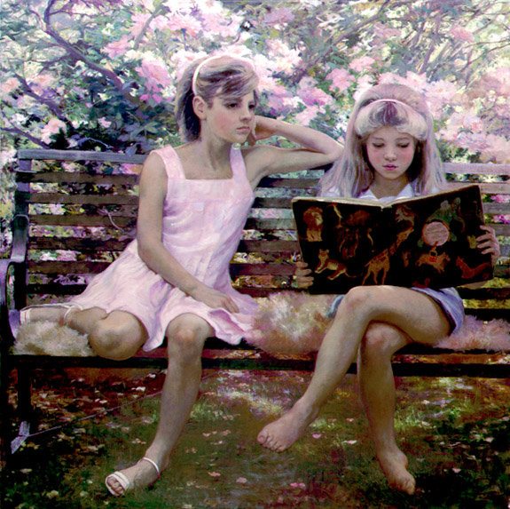 За чтением книги... - сад, книга, девушка, девочка, пейзаж, цветы, парк, дети - оригинал