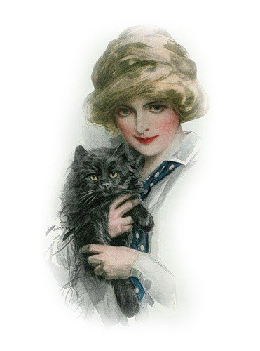 Серия "Портрет" - девушка, животные, кошки - оригинал
