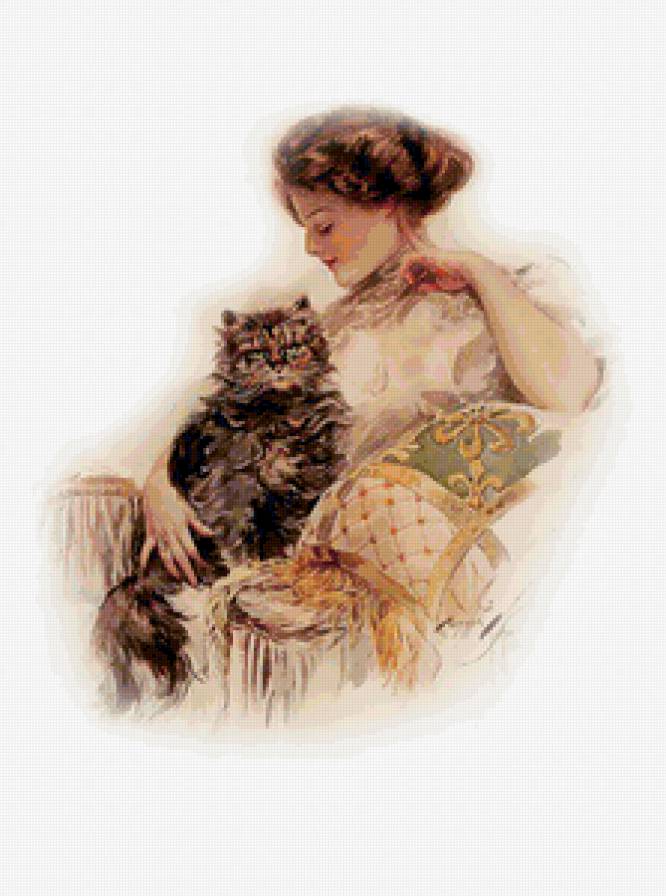 Серия "Портрет" - кошки, девушка, животные - предпросмотр