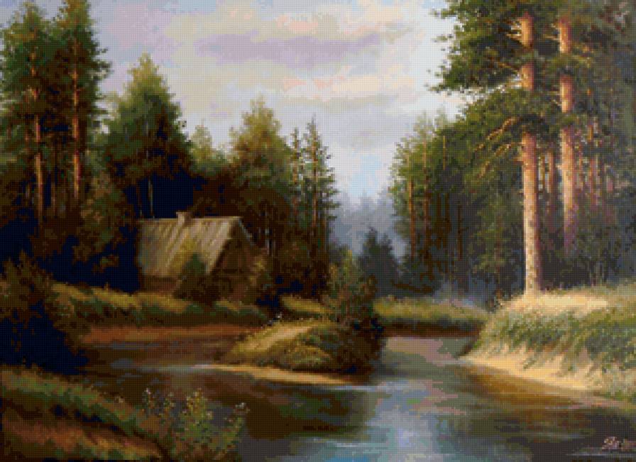 Серия "Пейзаж. Лето" - домик, лес, пейзаж, лето, река - предпросмотр