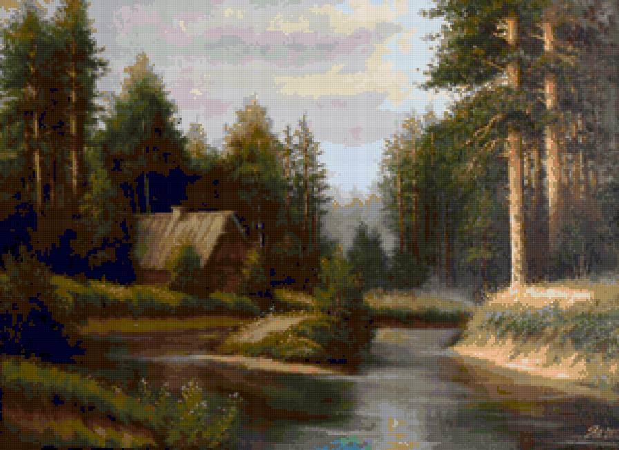 Серия "Пейзаж. Лето" - лето, лес, домик, река, пейзаж - предпросмотр