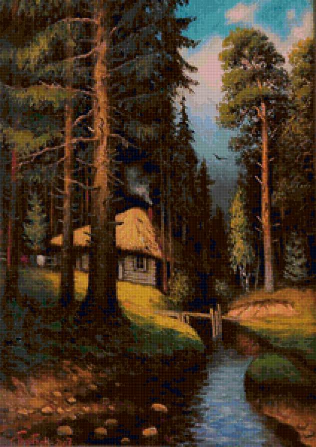 Серия "Пейзаж. Лето" - лето, домик, лес, река, пейзаж - предпросмотр