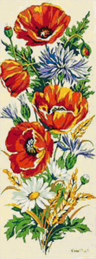 Маки, васильки, ромашки - колоски, васильки, ромашки, цветы, панно, ромашка, маки, мак - предпросмотр