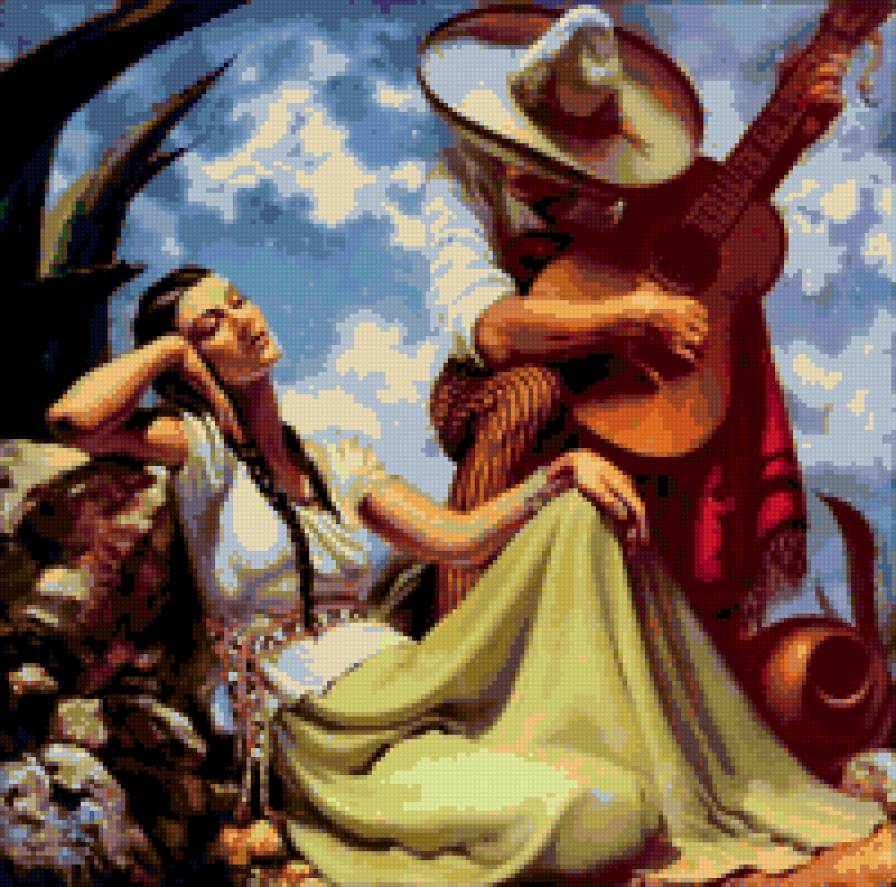 любовь - пары, флирт, влюбленные, картина, двое, романтика, мексика - предпросмотр