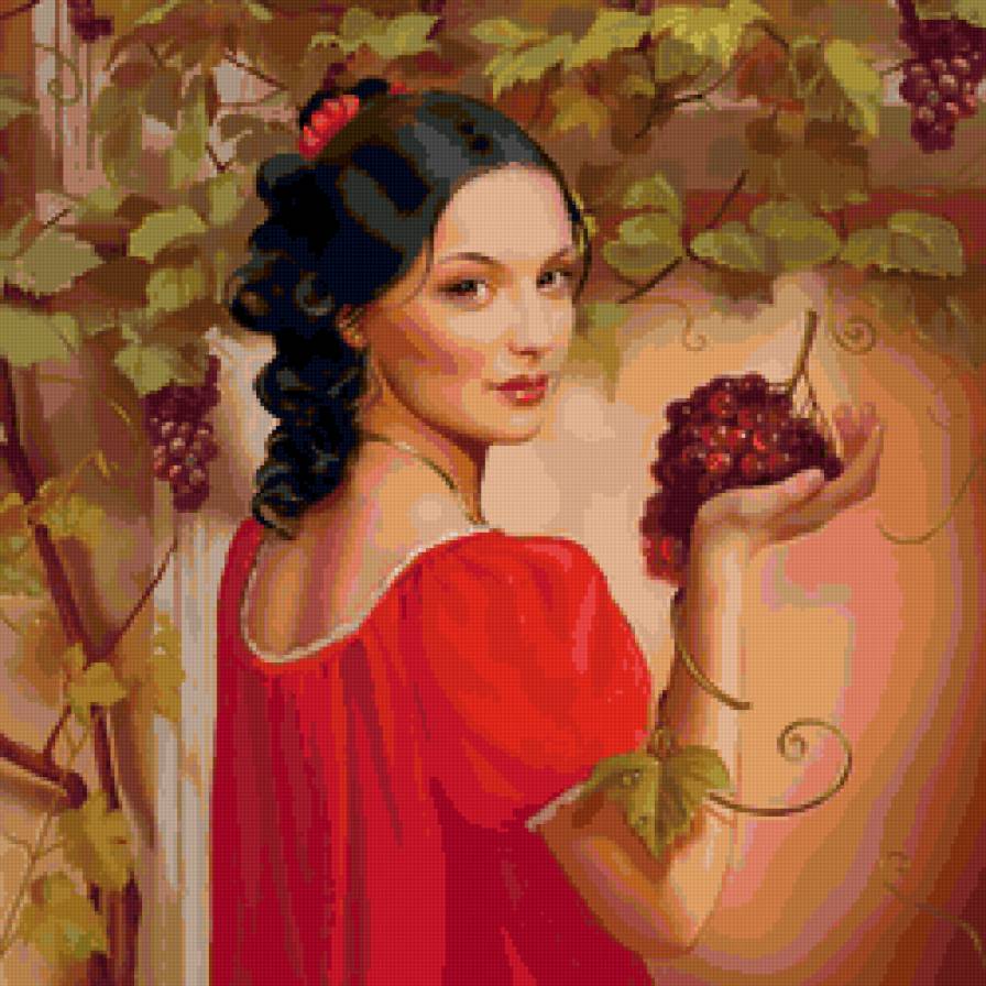 Девушка с виноградом - девушка, виноград - предпросмотр