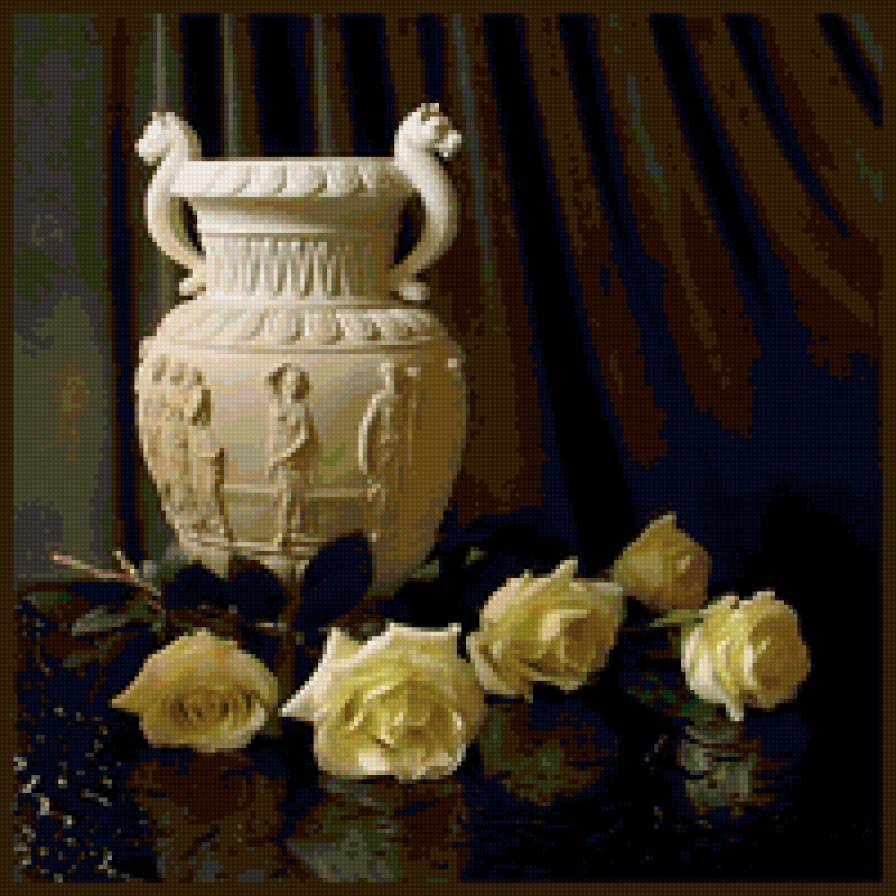 розы белые - цветы, роза, натюрморт - предпросмотр